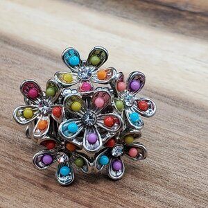Colorful Rhinestone Flower Expandable Band Cocktail Ring